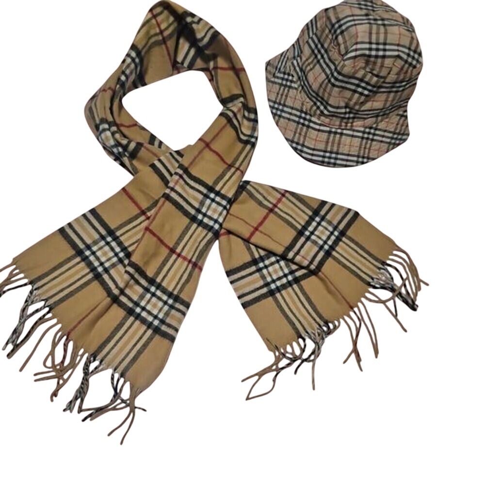 Classic‎ Style Plaid Bucket Hat and Scarf Set Accessories Nova Check Pattern